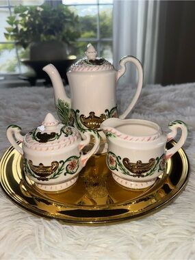 Hand-Painted Porcelain Mini Tea Set with Gold Accents